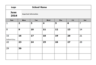 Monthly School Calendar