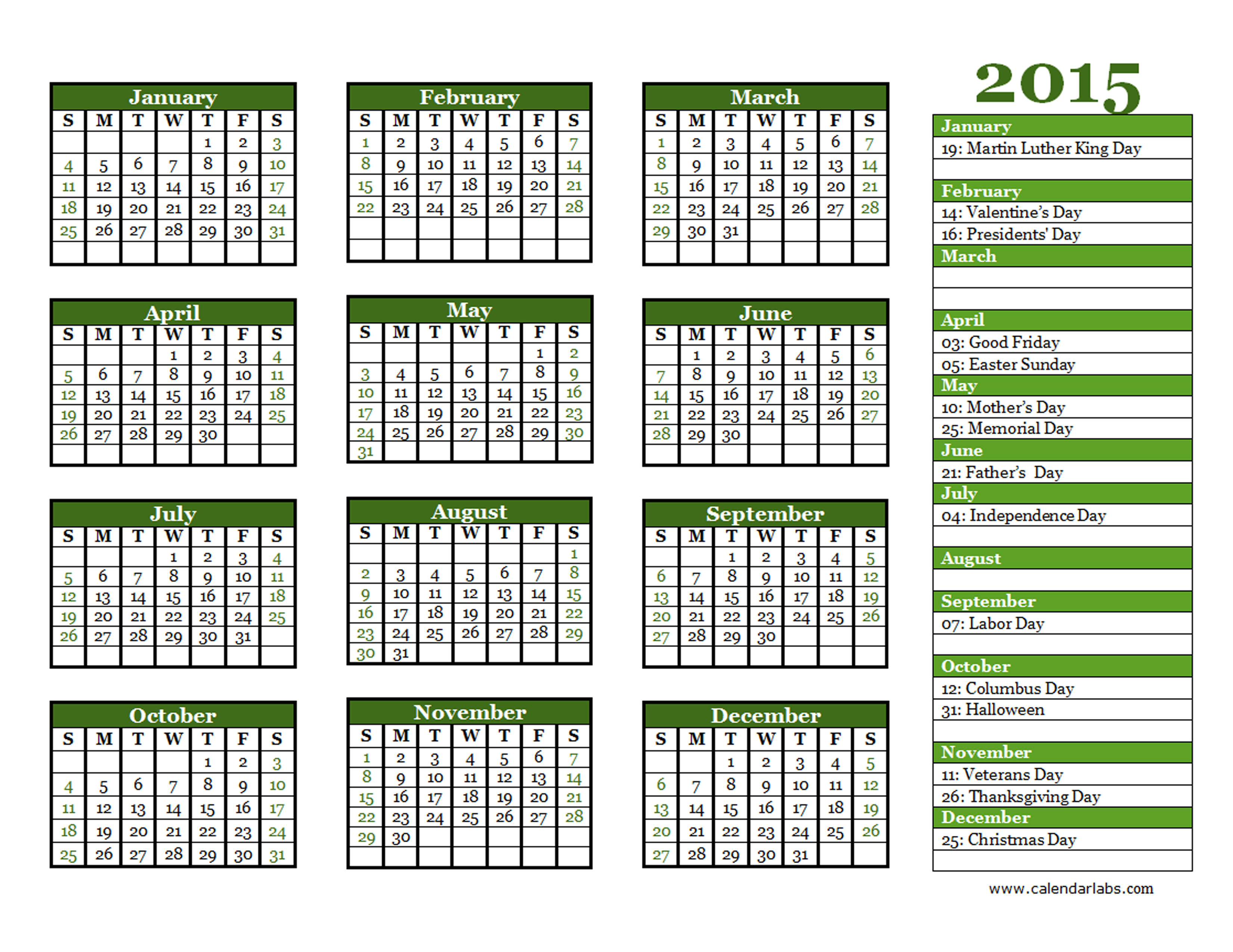 2015 Yearly Calendar Template 06 - Free Printable Templates