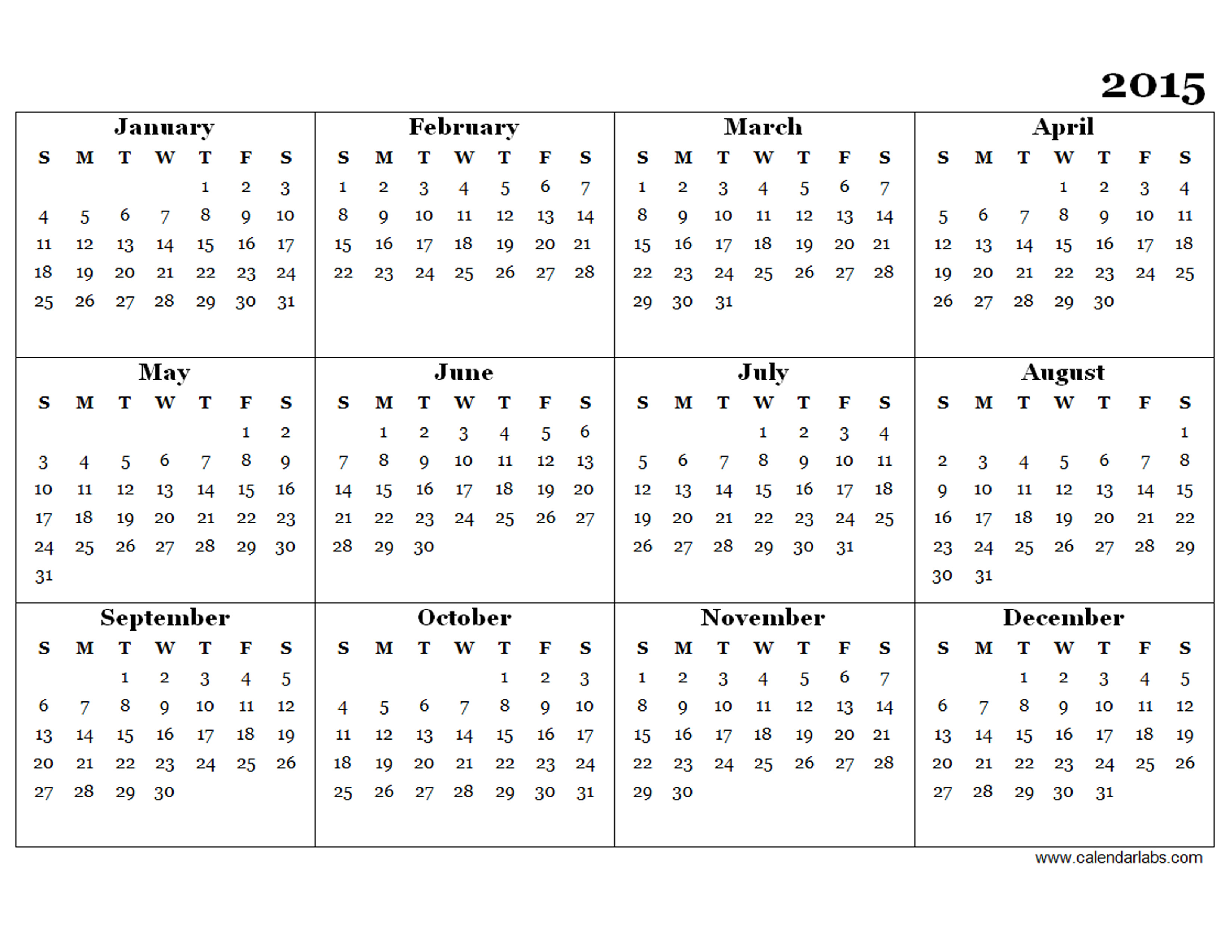 2015 Yearly Calendar Template 07 - Free Printable Templates