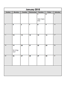 monthly calendar 2015