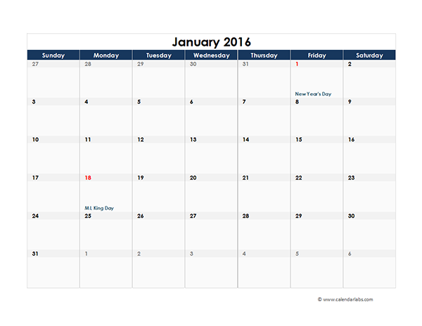 2016 Excel Monthly Calendar 03 Free Printable Templates