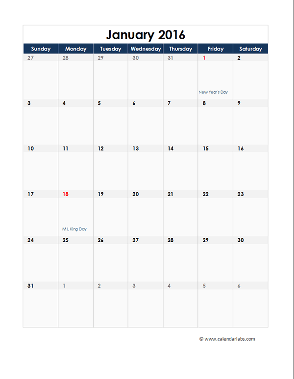 2016 Excel Monthly Calendar 06 Free Printable Templates