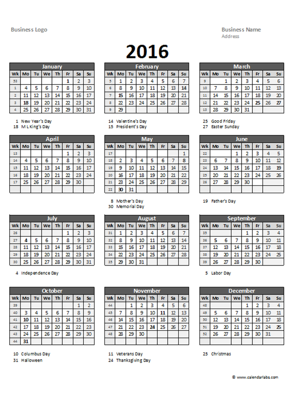 2016 Excel Yearly Calendar 05 Free Printable Templates Calendar In Excel 2016