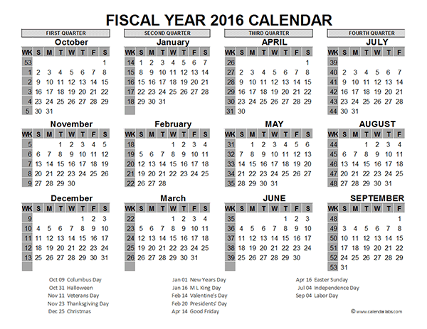 Fiscal Year Calendar Template