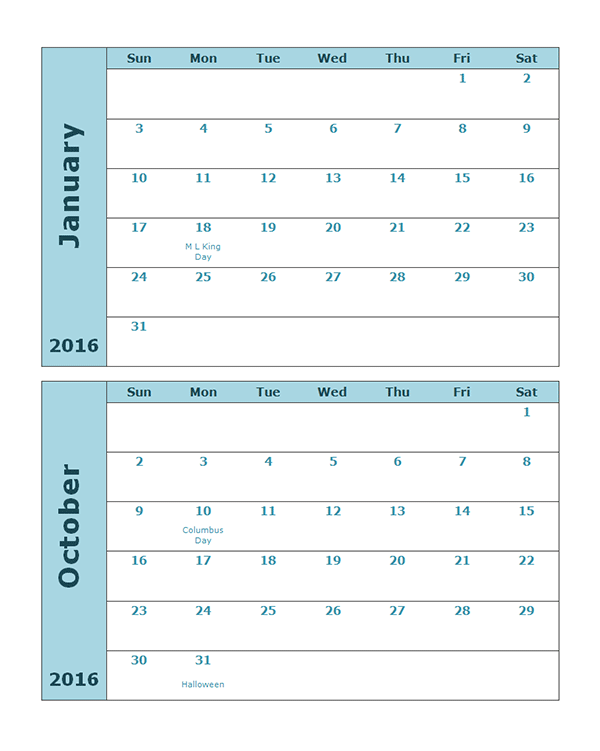2016 Monthly Calendar Template 20P  Free Printable Templates