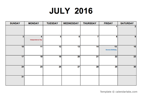 2016 Monthly Calendar PDF  Free Printable Templates