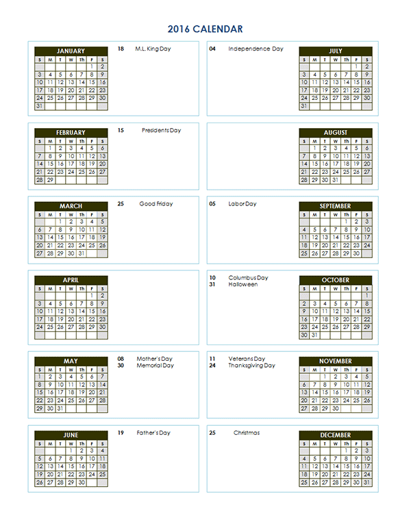 Yearly Planner Template 2016