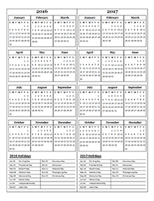 2016 yearly calendar portrait with usa holidays