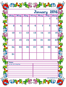 2016 monthly calendar for kids 2016 monthly calendar for kids