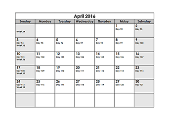 2016 julian calendar with week numbers