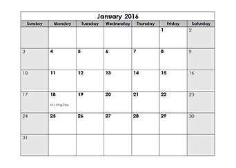 2016 yearly calendar with us holidays