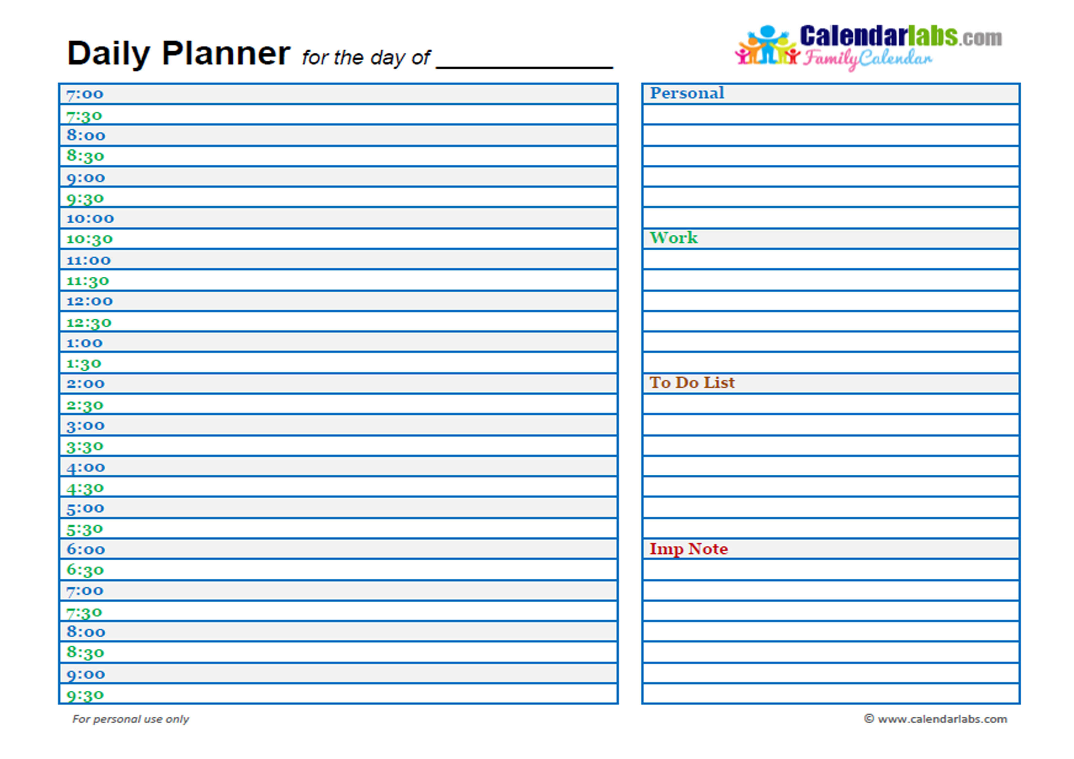 2017 Family Day Planner - Free Printable Templates