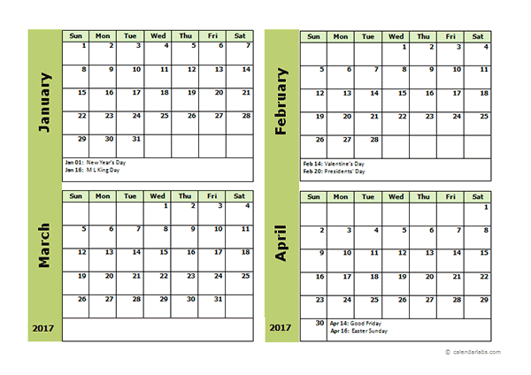 2017 Four Month Calendar Template Free Printable Templates 2017 Four Month Calendar Template Free Printable Templates