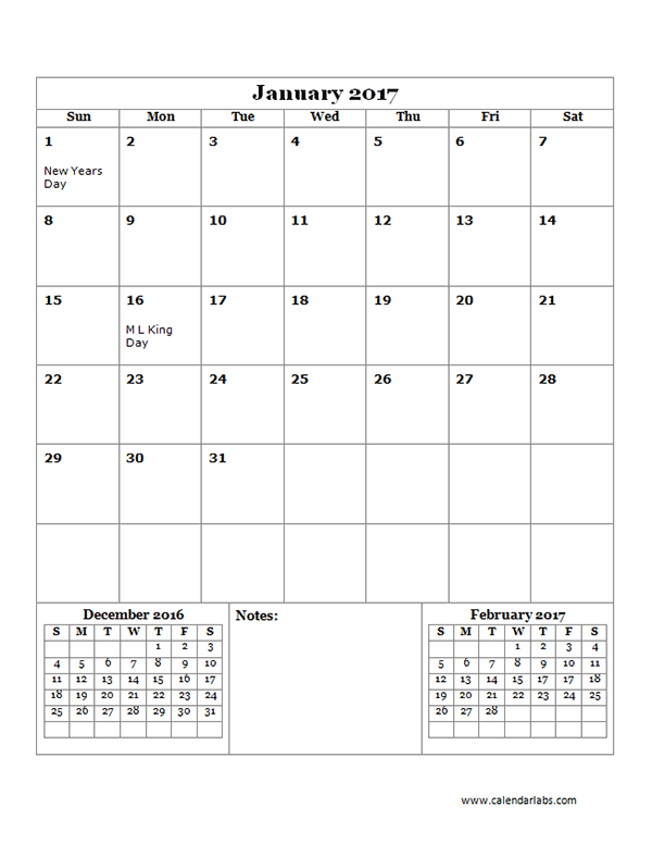Monthly Calendar Template 2017