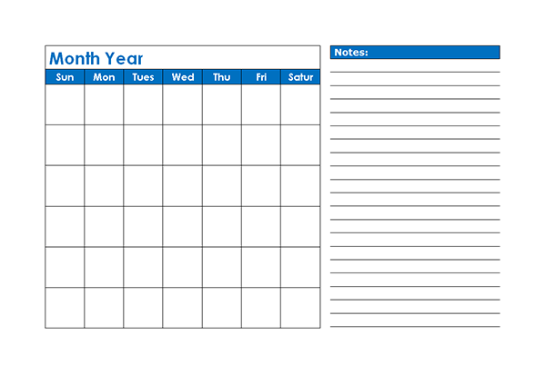 Monthly Blank Calendar in Blue Shade  Free Printable Templates