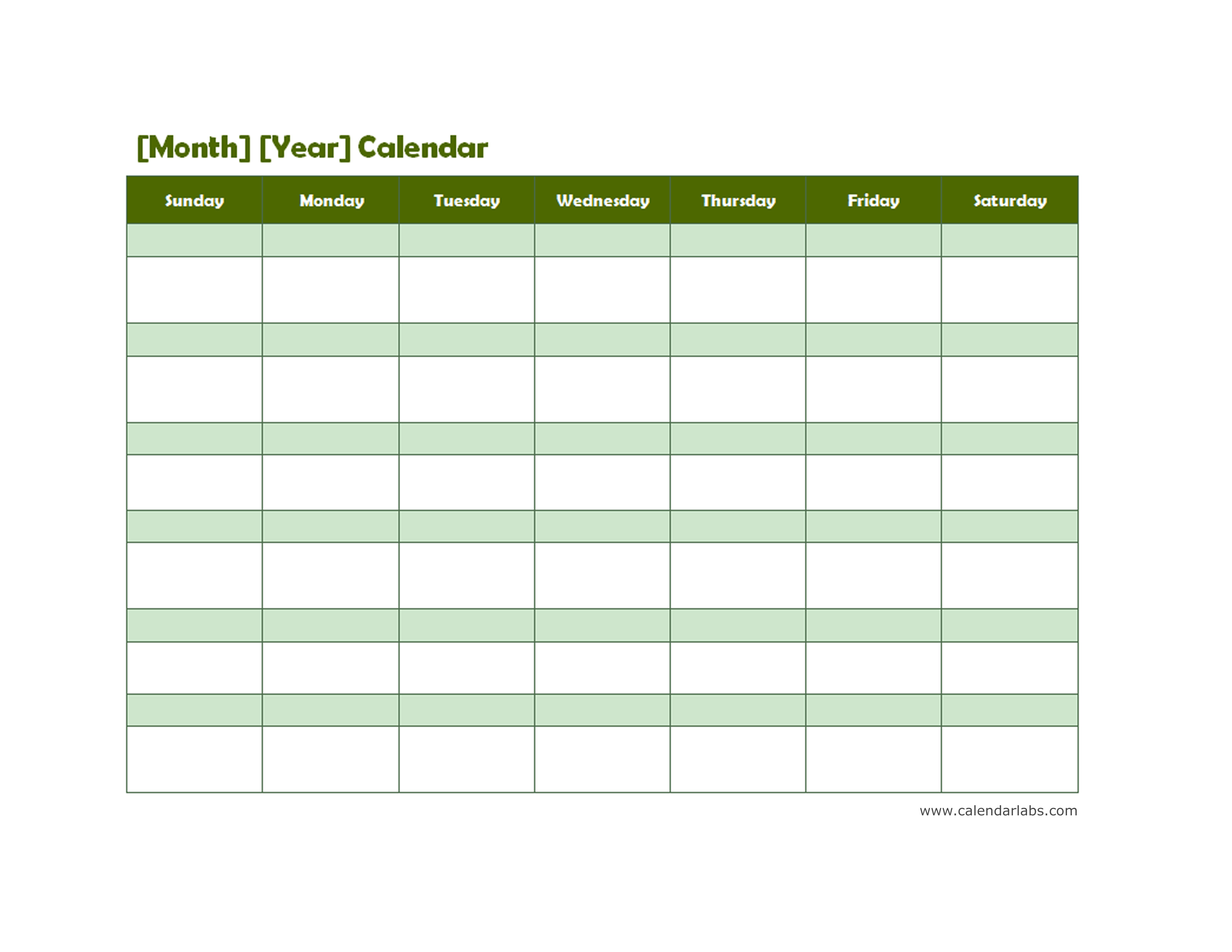 Monthly Blank Calendar in Green Shade - Free Printable Templates