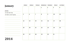 2014 monthly calendar template