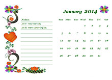 2014 monthly holiday calendar