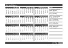 Yearly School Calendar starts from sunday 08