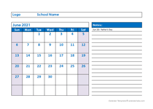 monthly school template with notes