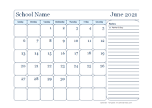 monthly school template with day boxes