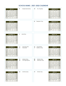 Monthly School Calendar Landscape format