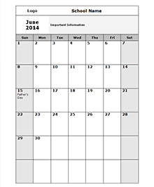 Monthly School Calendar June - September