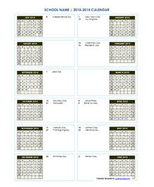 Monthly School Calendar Landscape format