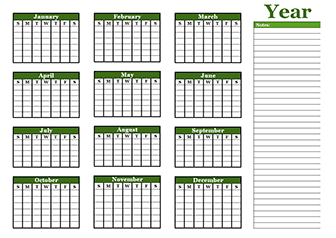 Year at a Glance Single Page Editable Calendar for Classroom and