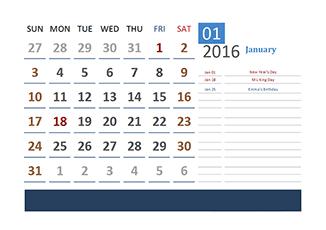 Customize Excel Calendar