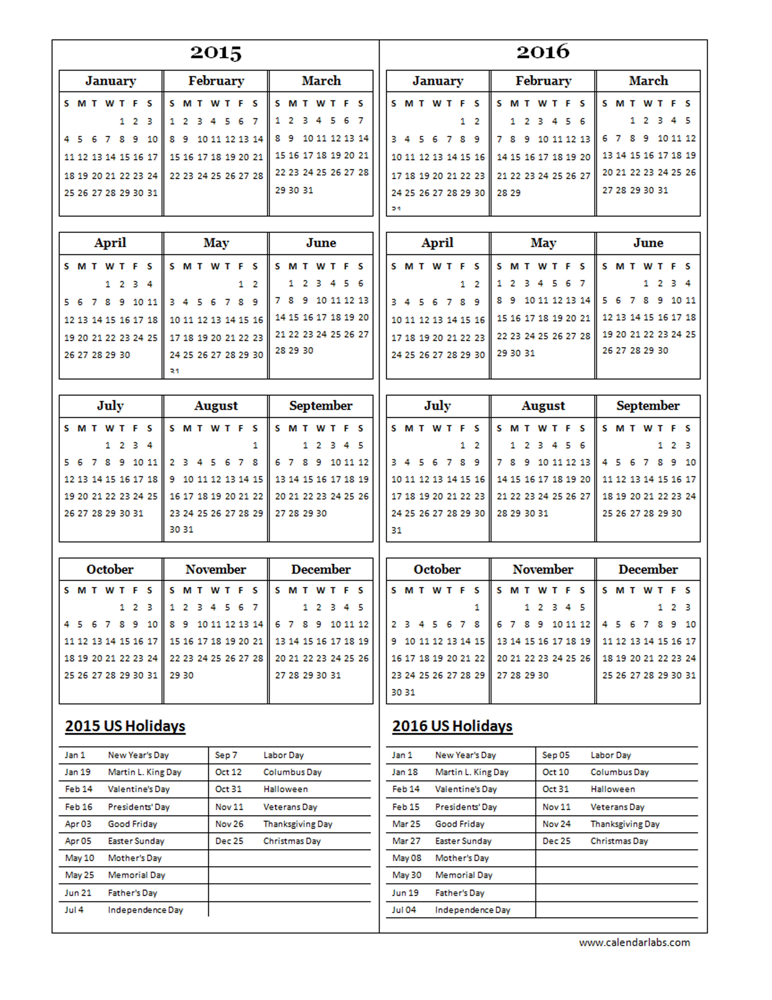 2015 two year calendar free printable templates
