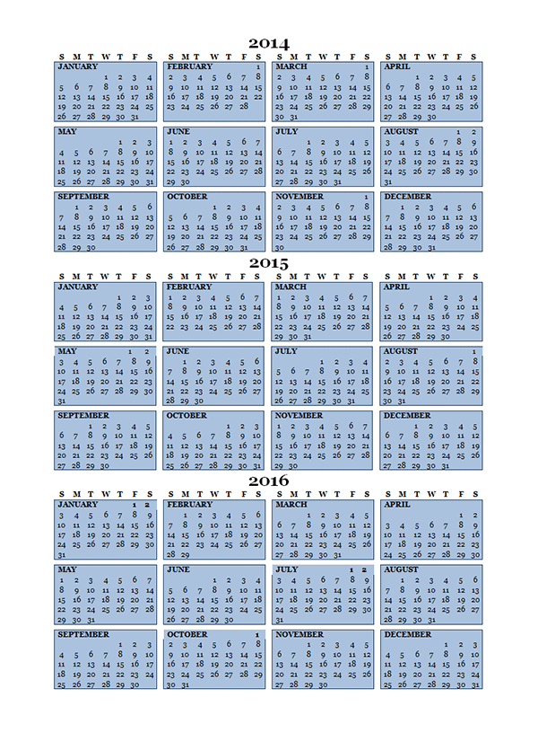 2015 Three Year Calendar Free Printable Templates