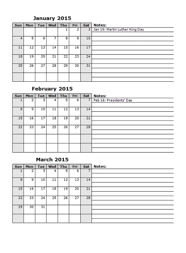 2015 Monthly Calendar Template 12  Free Printable Templates