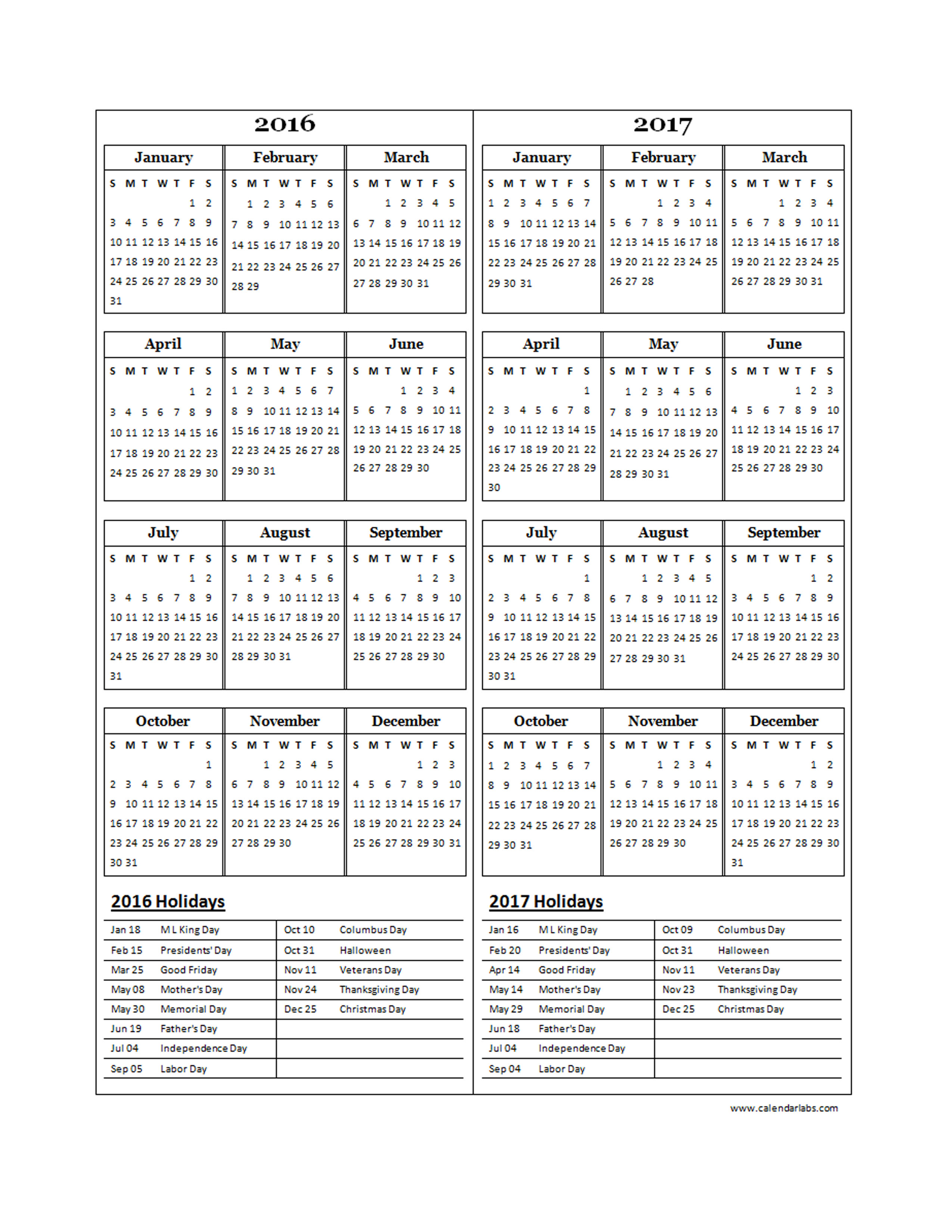 2016 two year calendar free printable templates