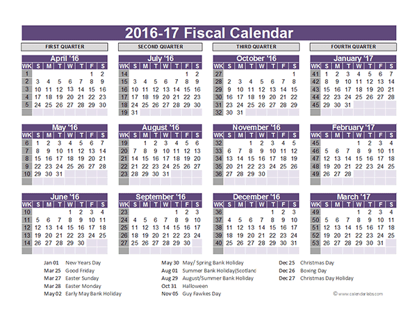 2016 Fiscal Year Calendar UK 03 - Free Printable Templates
