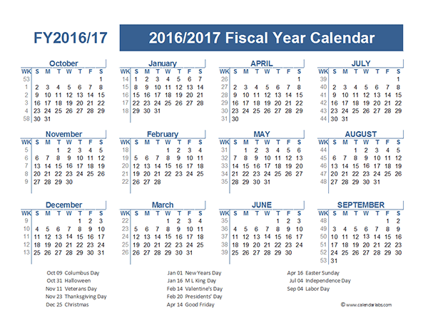 2016 Fiscal Year Calendar USA 09 - Free Printable Templates