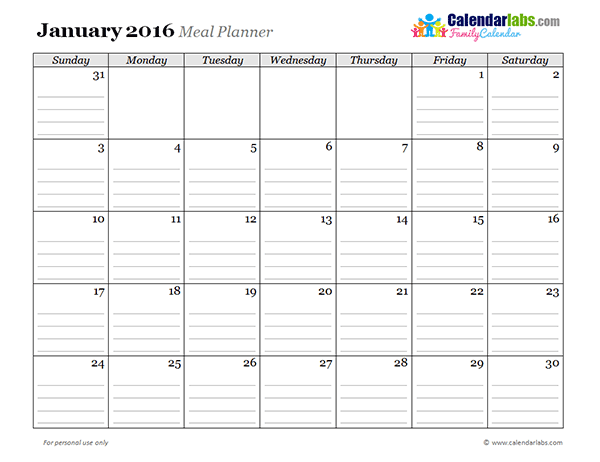 2016 Monthly Menu Planner 03 Free Printable Templates