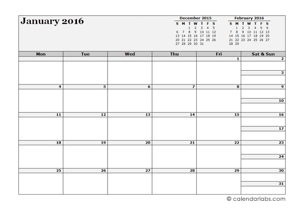 2016 Blank Three Month Calendar - Free Printable Templates