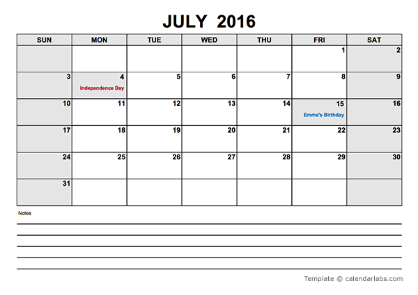 2016 Blank Calendar PDF