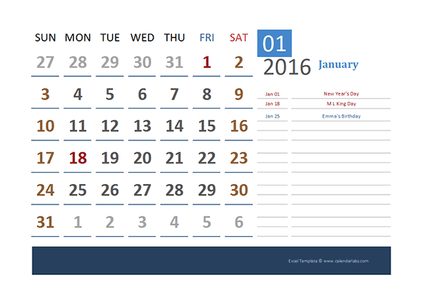 2016 excel calendar for vacation tracking free printable templates