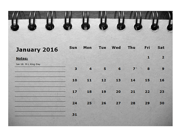2016 Monthly Calendar Template 01