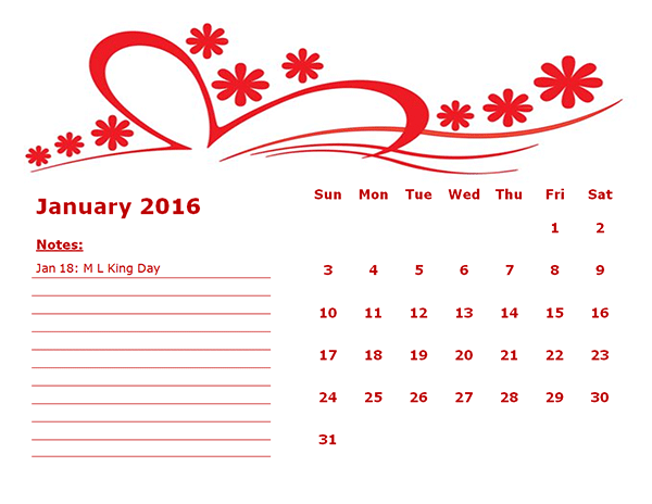 2016 Monthly Calendar Template 06