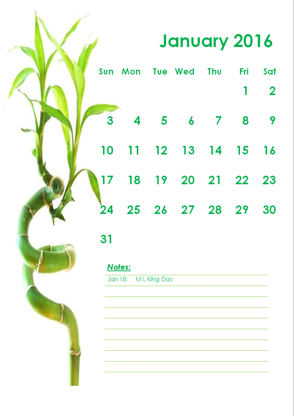 2016 Monthly Calendar Template 11