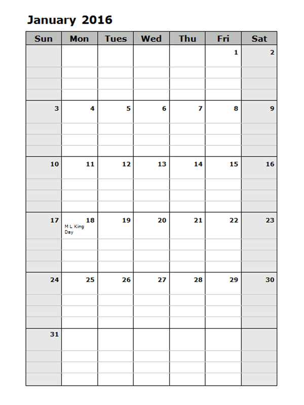 2016 Monthly Calendar Template 15  Free Printable Templates