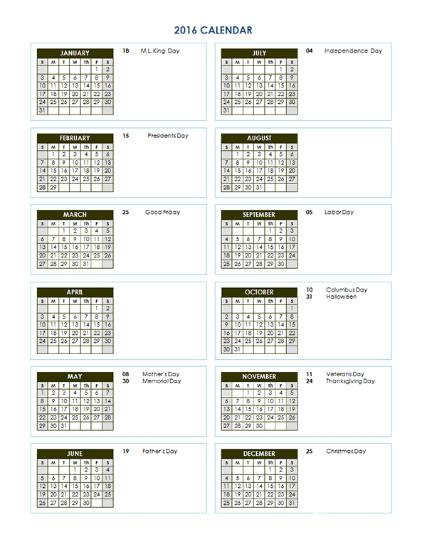 2016 Yearly Calendar Template 03
