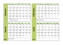 six month calendar template
