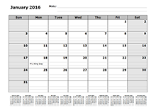 2016 Monthly Calendar Template with 12 Months References