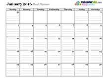2016 Menu planner monthly