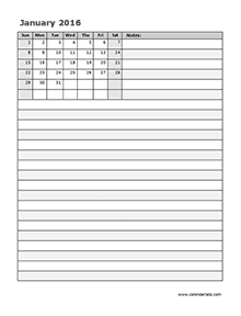 2016 blank calendar diary page