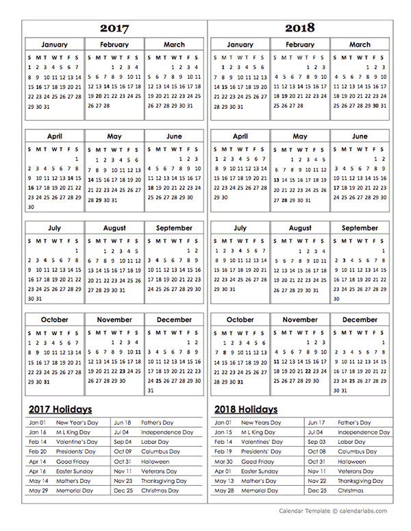 Free Calendar Template 2017 2018